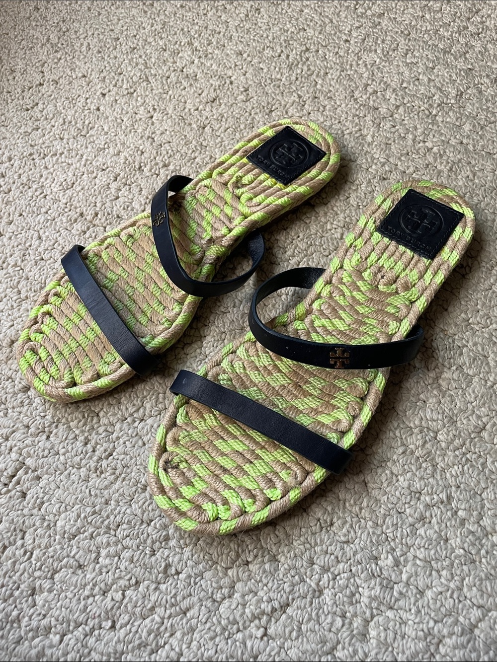 Tory Burch Double Black Leather Strap Sandals